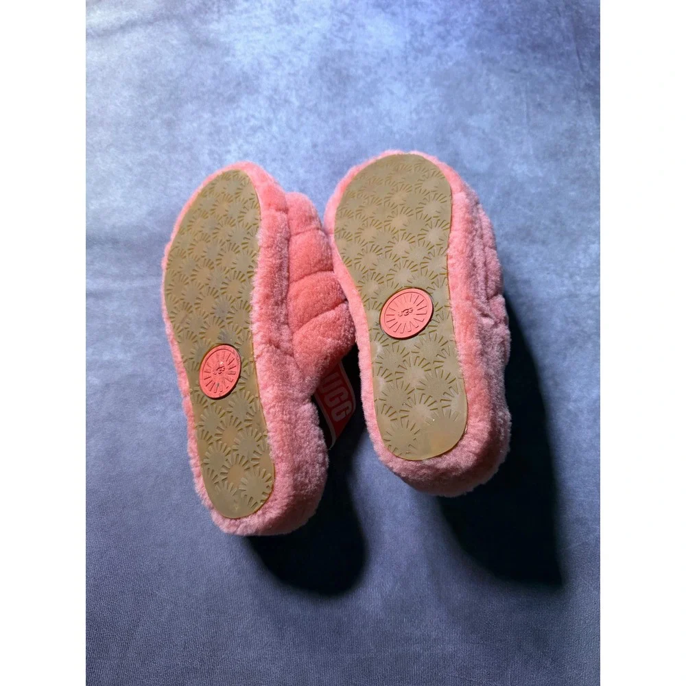 UGG Fluff Yeah Slide Coral Pink Sheepskin Slingback Sandals 1095119K